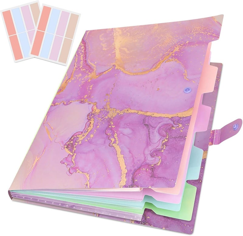 Rihan Expanding File Folder, Aesthetic Folders for School, Accordion File Organizer, Aesthetic Folder with Labels,5 Pockets Important Document Folders for School Office Home(Purple Gold) - Image 1